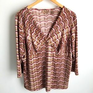 i.e Woman Top V-neck 3/4 Sleeves Abstract Print